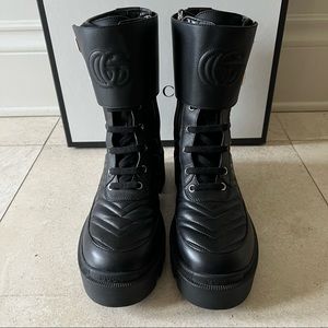 SOLD-GUCCI interlocking G combat boots 38.5 with box